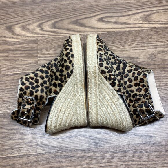 Elyese Walker Leopard Calf Hair Leather Wedge Espadrille Size 8 / 38 Peep Toe - Picture 3 of 12